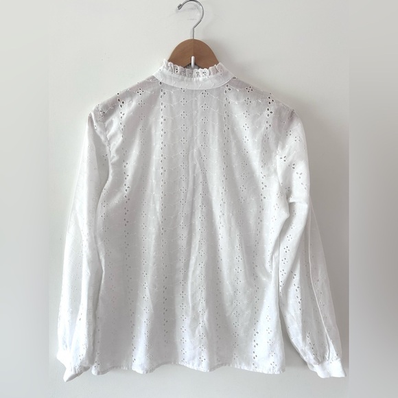 VINTAGE Ruffle Button-Up Romantic Eyelet Top S/M Cottagecore - Picture 3 of 7
